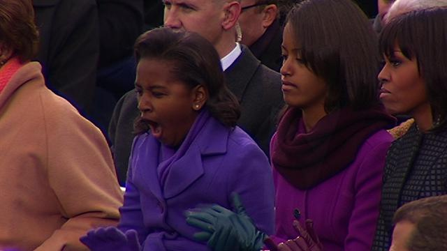 Politics: Sasha Obama yawns during dad's inaugural address