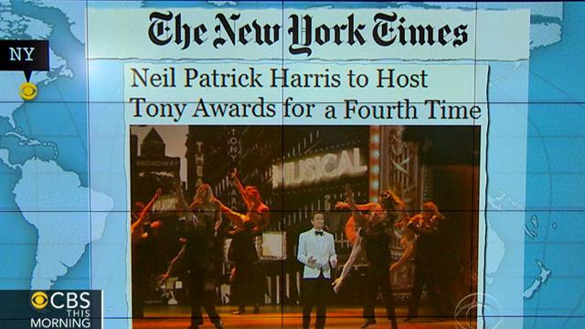 CBS This Morning What's Hot: Headlines at 8:30: Neil Patrick Harris to host Tony Awards