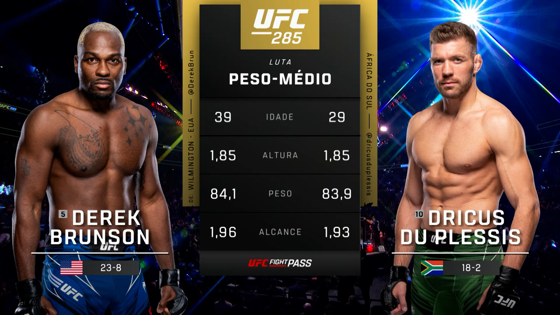 Ve UFC (Português) Derek Brunson vs. Dricus Du Plessis (UFC 285: Jones ...