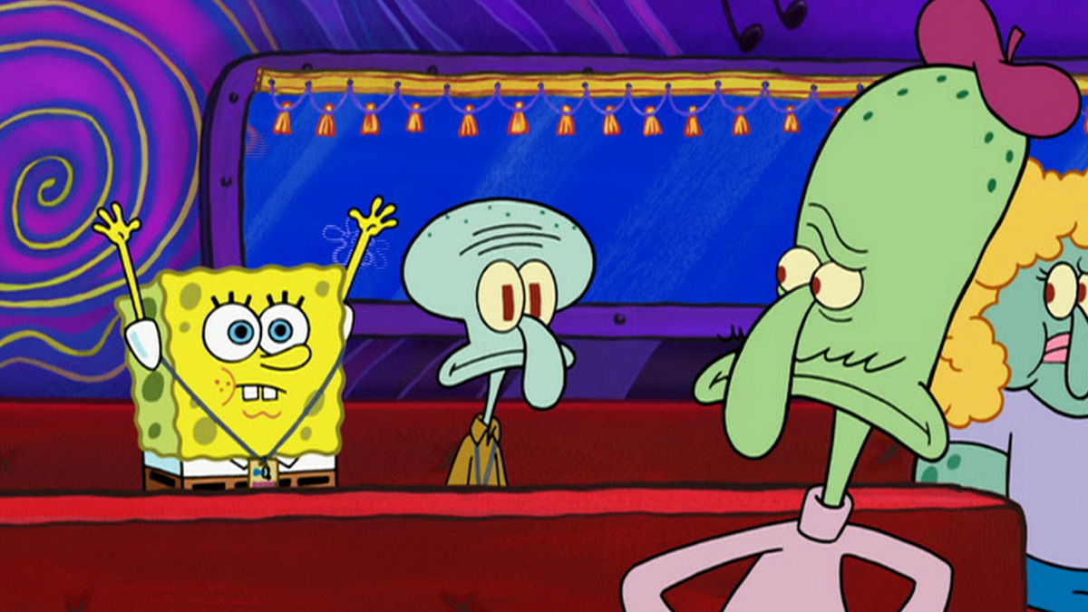 SpongeBob and Squidward lose their passes and try desperately to sneak back...