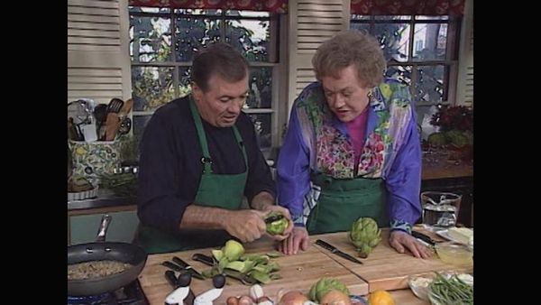 Julia & Jacques Cooking at Home - Vegetables - Artichokes, Bruised Peas and Forever Green Beans, and Tomatoes