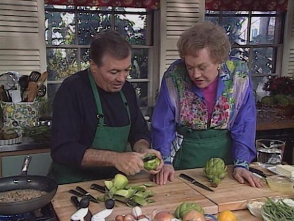Julia & Jacques Cooking at Home - Vegetables - Artichokes, Bruised Peas and Forever Green Beans, and Tomatoes