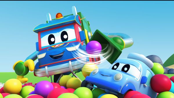 Super Truck - Juntos na piscina de bolinhas / Super helicóptero descobre tesouro de carro pirata / Bolo de aniversário / Super carro de corrida para o resgate