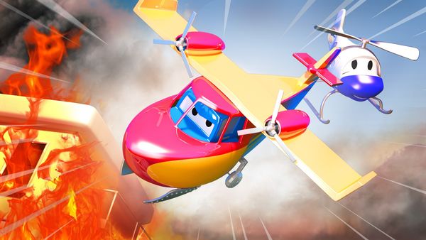 Carl Super Truck - O avião de bombeiro / O caminhão de bombeiro / O caminhão de chocolate quente / O caminhão tubarão