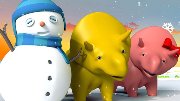 Dino the Dinosaur - Dino e Dina constroem um boneco de neve / Procurando objetos de Natal / A pintura da casa da Dina / Jogando Tênis