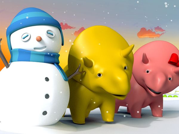 Dino the Dinosaur - Dino e Dina constroem um boneco de neve / Procurando objetos de Natal / A pintura da casa da Dina / Jogando Tênis