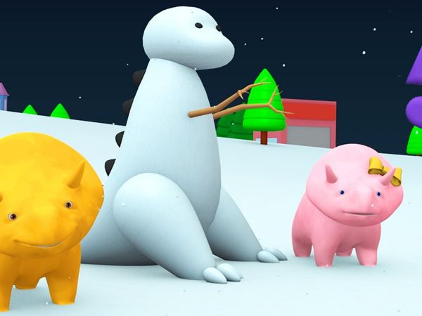 Dino the Dinosaur - Fazendo um boneco de neve do Dino para o Natal / No parque de diversões / Aprenda as cores jogando basketball / Jogando com Dino e trens