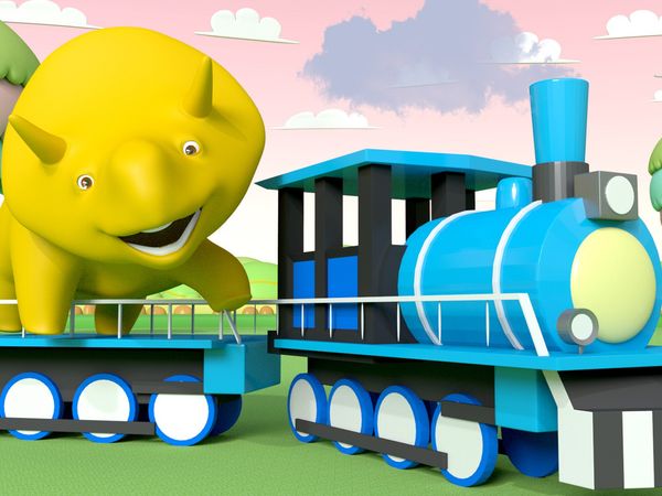 Dino the Dinosaur - Trens com Dino / Colorir imagens com Dino / Jogando futebol com Dino / Montanha russa com Dino