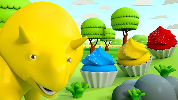 Dino the Dinosaur - Dino faz cupcakes de cores diferentes / Cores e números / O jogo de atirar nas bolhas / Dino joga bolas saltitantes e aprende as cores