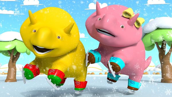 Dino the Dinosaur - Dino y Dina Juegan Patinando en el Hielo / Juega Rayuela