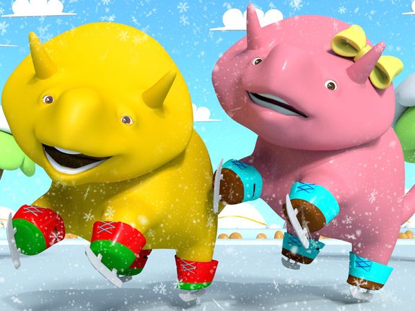 Dino the Dinosaur - Dino y Dina Juegan Patinando en el Hielo / Juega Rayuela