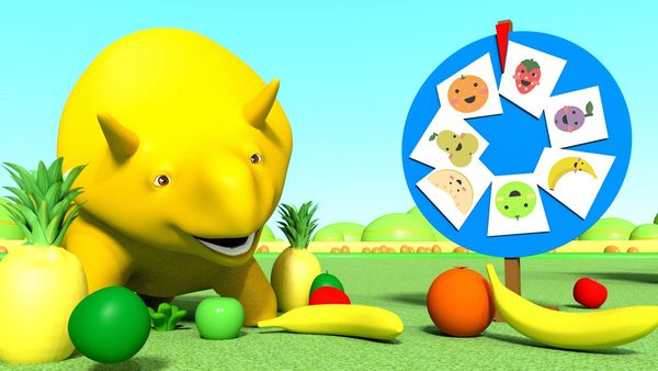 Dino the Dinosaur - Jugar a la rueda de la fortuna y aprender las frutas / Aprender las frutas