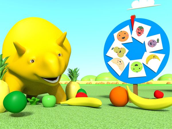 Dino the Dinosaur - Jugar a la rueda de la fortuna y aprender las frutas / Aprender las frutas
