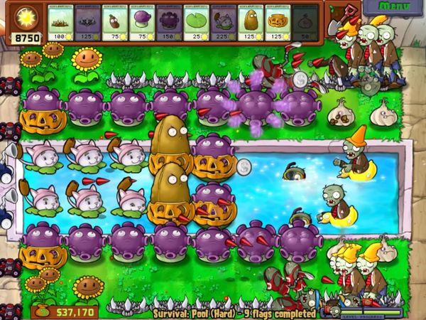 Plants vs. Zombies Gameplay - Zebra Gamer - Gloom Shroom! Survival Pool (Hard)!
