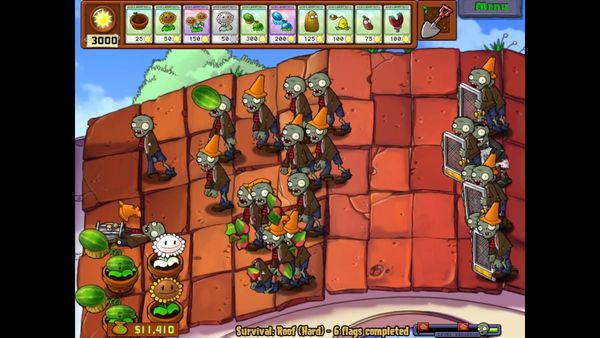 Plants vs. Zombies Gameplay - Zebra Gamer - Clip: Survival Roof (Hard)!