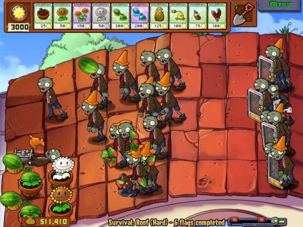 Plants vs. Zombies Gameplay - Zebra Gamer - Clip: Survival Roof (Hard)!