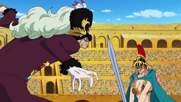 One Piece - Dressrosa Saga - Sentimientos apasionados. Rebecca contra Suleiman