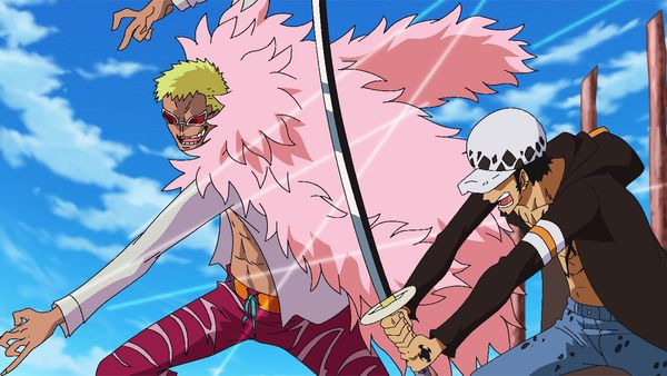 One Piece - Dressrosa Saga - Una batalla entre Shichibukai - Law contra Doflamingo