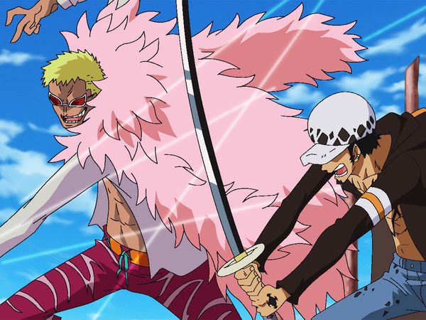 One Piece - Dressrosa Saga - Una batalla entre Shichibukai - Law contra Doflamingo