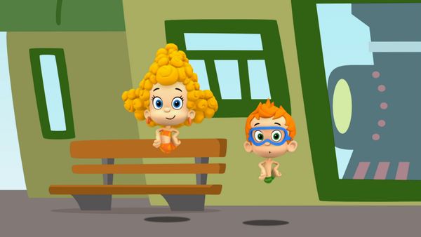 Bubble Guppies - Triple-Track Train Race!