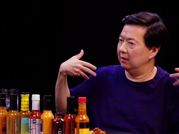 Hot Ones - Ken Jeong Performs a Physical While Eating Spicy Wings