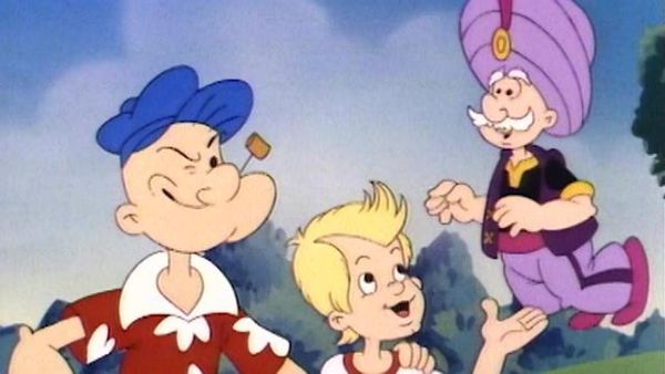 Popeye und Sohn - Junior bekommt einen großen Kopf, als er einen Flaschengeist findet. / Olive setzt sich für Juniors Baseballteam ein.