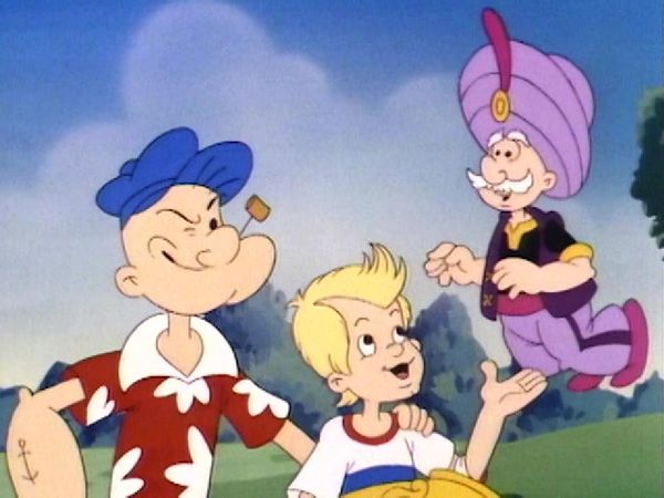 Popeye und Sohn - Junior bekommt einen großen Kopf, als er einen Flaschengeist findet. / Olive setzt sich für Juniors Baseballteam ein.