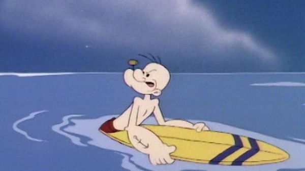 Popeye und Sohn - Junior und Woody trinken eine Formel, die sie in Monster verwandelt. / Popeye fordert Junior zu einem Surfwettbewerb heraus.