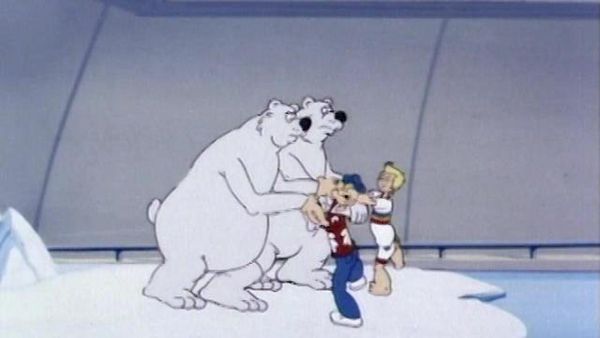 Popeye und Sohn - Das Mädchen aus "Down Under" entpuppt sich als Meerjungfrau. / Olive gerät in ein verlorenes prähistorisches Tal.