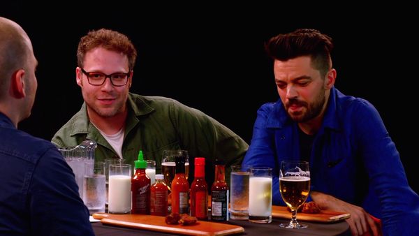 Hot Ones - Seth Rogen and Dominic Cooper Suffer While Eating Spicy Wings