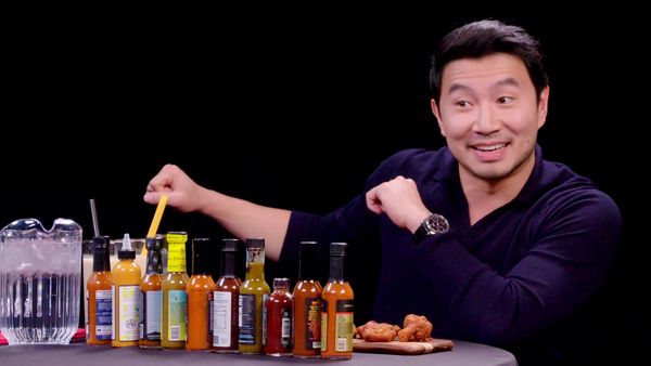 Hot Ones - Simu Liu Chugs Boba While Eating Spicy Wings
