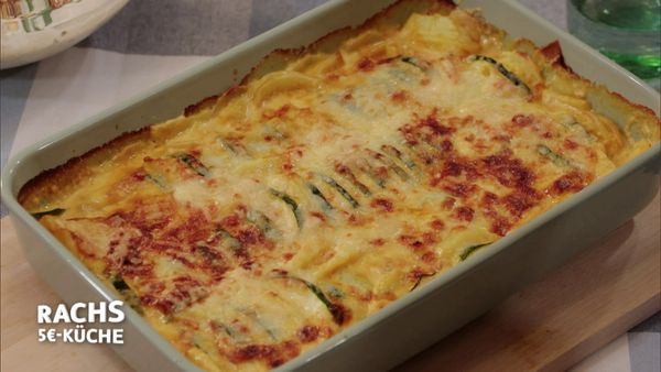 Rachs 5€-Küche - Zucchini-Kartoffel-Gratin und Bananenquark