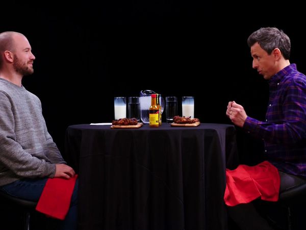 Hot Ones - Seth Meyers Unravels While Eating Spicy Wings