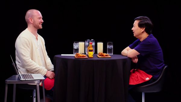 Hot Ones - Ken Jeong Performs a Physical While Eating Spicy Wings
