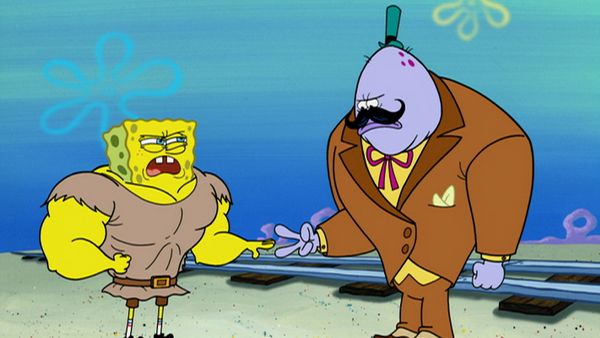 Bob Esponja Calça Quadrada - Esponja roxa / Homem Sereia Versus Bob Esponja