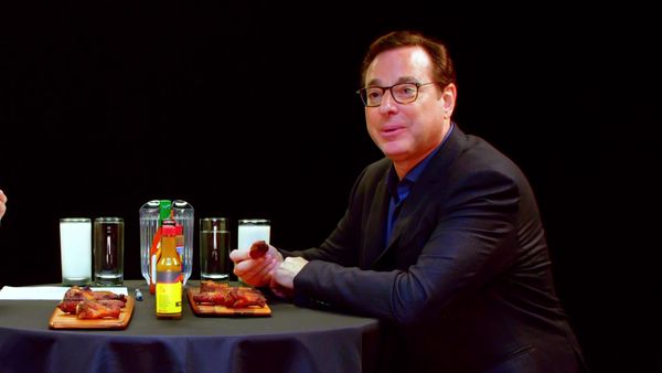 Hot Ones - Bob Saget Hiccups Uncontrollably While Eating Spicy Wings