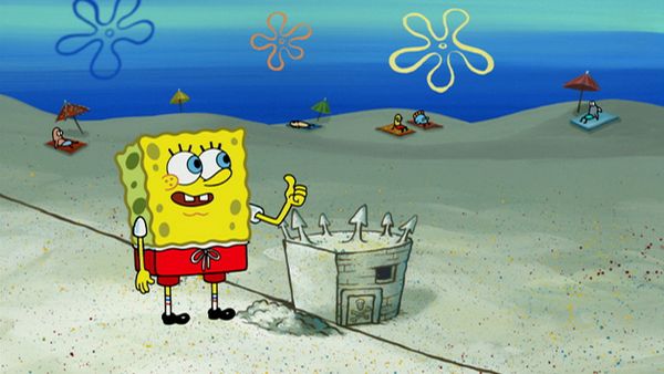 Bob Esponja Calça Quadrada - Castelos de areia na areia / Casca em choque