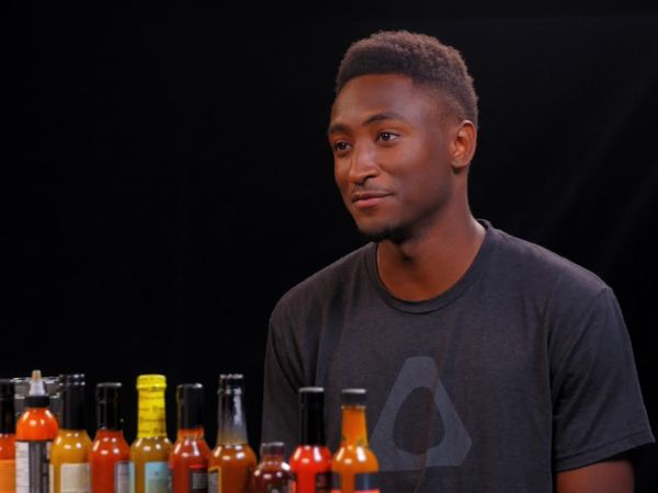 Hot Ones - Marques Brownlee Ranks Hot Sauce Labels While Eating Spicy Wings