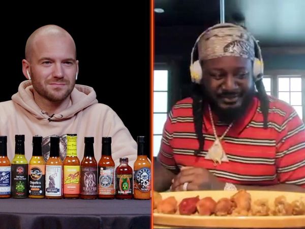 Hot Ones - T-Pain Tastes Gas While Eating Spicy Wings
