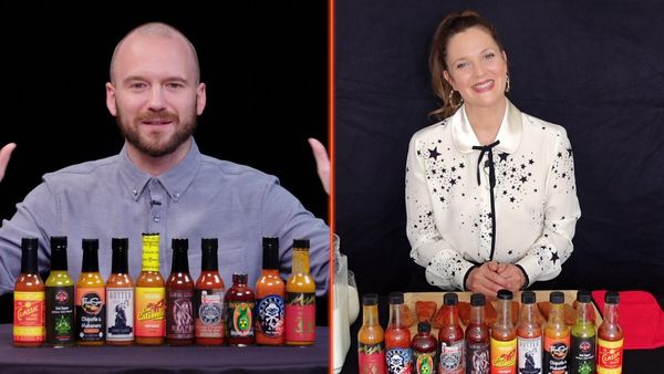 Hot Ones - Drew Barrymore Has a Hard Time Processing While Eating Hot Wings