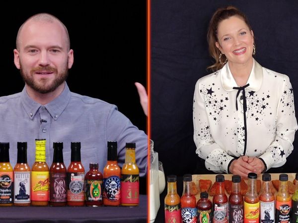 Hot Ones - Drew Barrymore Has a Hard Time Processing While Eating Hot Wings