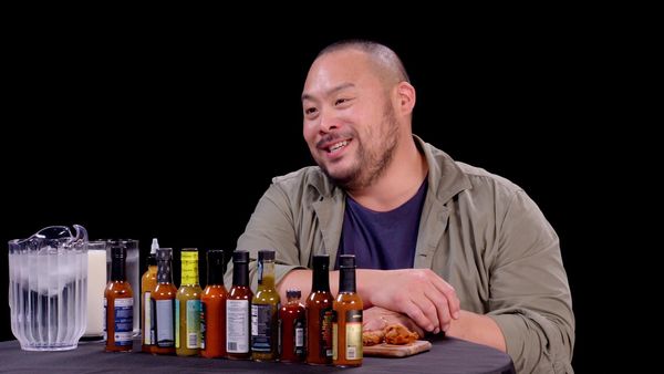 Hot Ones - David Chang Sweats Like Crazy While Eating Spicy Wings