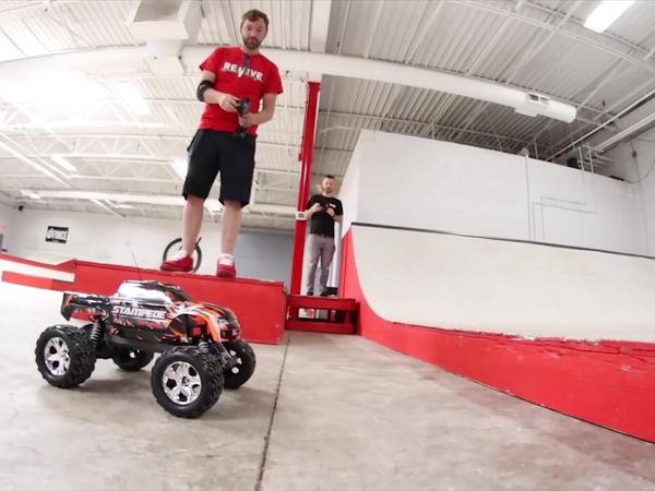 Andrew Schrock - RC Monster Truck at a Skatepark / RC Truck vs. Skatepark Ramp